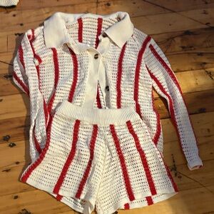 Red and White Striped Knit Set